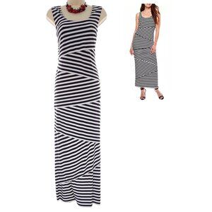 Size 12 BLACK & WHITE STRIPED TIERED MAXI DRESS Summer Vacation Wedding Evening
